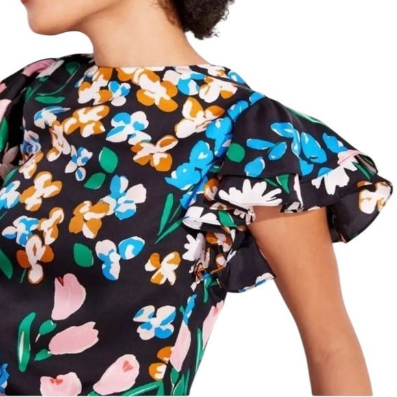 Kate Spade Silk Twill Meadow Floral Sheath Mini Dress In Black Multicolor Size 4 - Picture 4 of 16